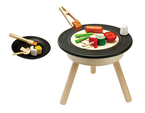 Kiddo Joy BBQ Playset by PlanToys, an eco-friendly toy designed to encourage role play, social skills, and creativity with realistic BBQ accessories for imaginative cooking fun.