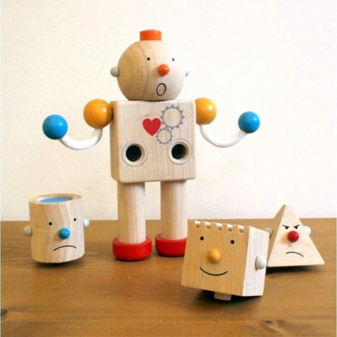 Kiddo Joy Build-A-Robot by PlanToys, an eco-friendly toy designed to encourage creativity, problem-solving, and fine motor skills with interchangeable robot parts for endless building fun.
