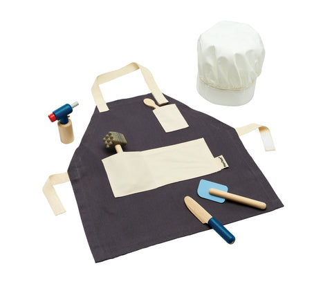 Kiddo Joy Chef Set by PlanToys, an eco-friendly toy designed to foster role play, creativity, and cognitive development with realistic kitchen tools for aspiring chefs.