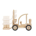 Kiddo Joy Forklift by PlanToys, an eco-friendly toy designed to improve fine motor skills, coordination, and imaginative play with a realistic forklift for transporting and stacking.