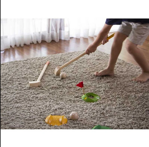 Kiddo Joy Mini Golf by PlanToys, an eco-friendly toy designed to improve hand-eye coordination, concentration, and active play with a fun, interactive mini-golf set for kids.