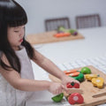 Wonky Fruit & Vegetables by PlanToys at Kiddo Joy – An eco-friendly wooden toy set for pretend play, promoting creativity, fine motor skills, and cognitive development while teaching kids about healthy eating.